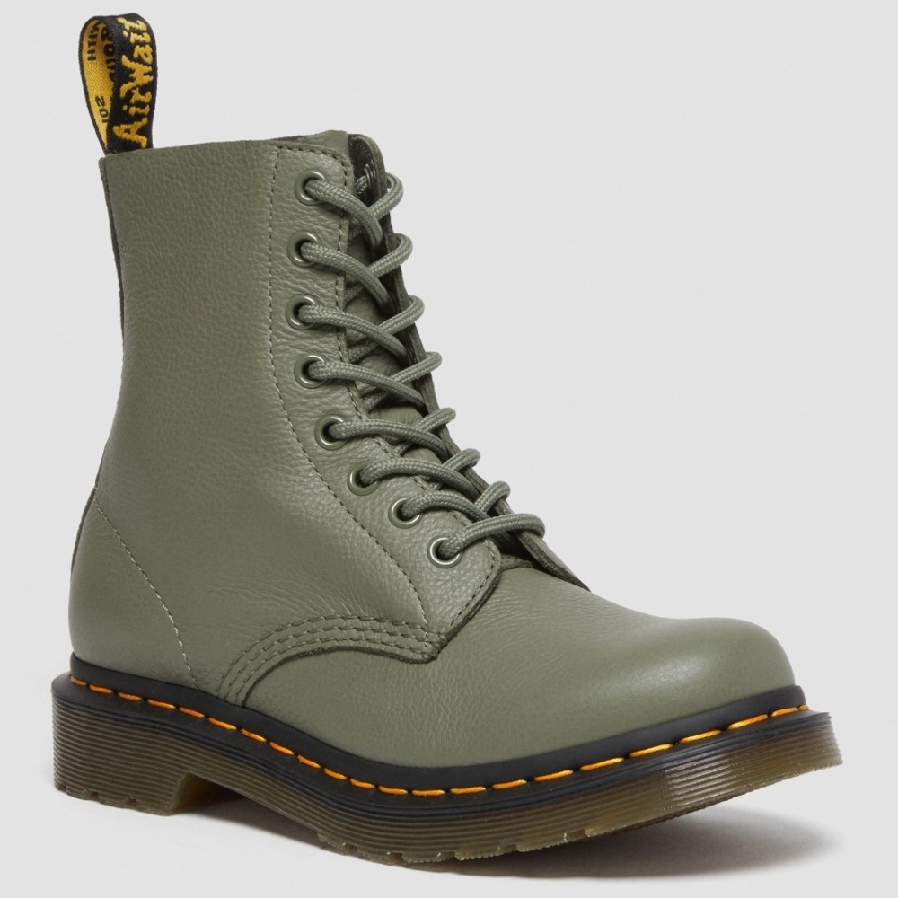 1460 Pascal Virginia Olive Green Lace-Up Leather Boots